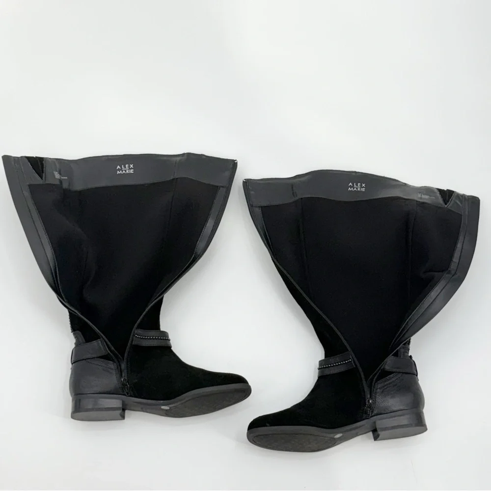 Alex Marie Davian Black Knee High Boots Women’s 9.5M Suede Leather Riding Boots